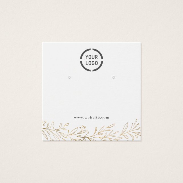 Faux gold botanical custom logo earring display (Front)