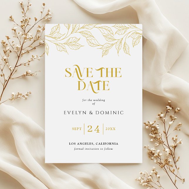 Faux Gold Botanical Elegant Wedding Save The Date (Creator Uploaded)
