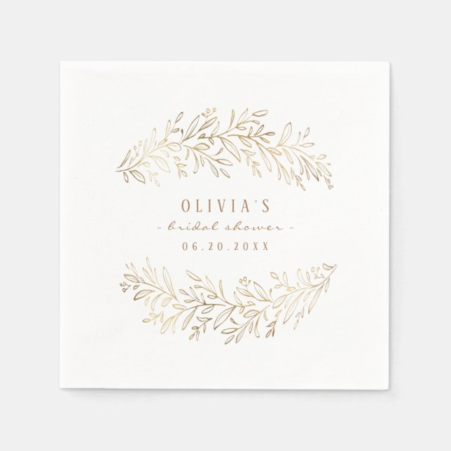 faux gold botanical foliage bridal shower party napkin (Front)