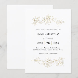 Faux Gold Botanical Line Drawings   Wedding Invitation