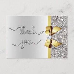 Faux Gold Bow Silver Sequins Thank You Wedding