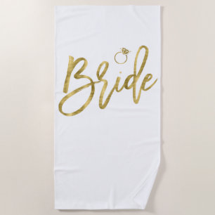 Faux Gold Bride With Ring Beach Towel