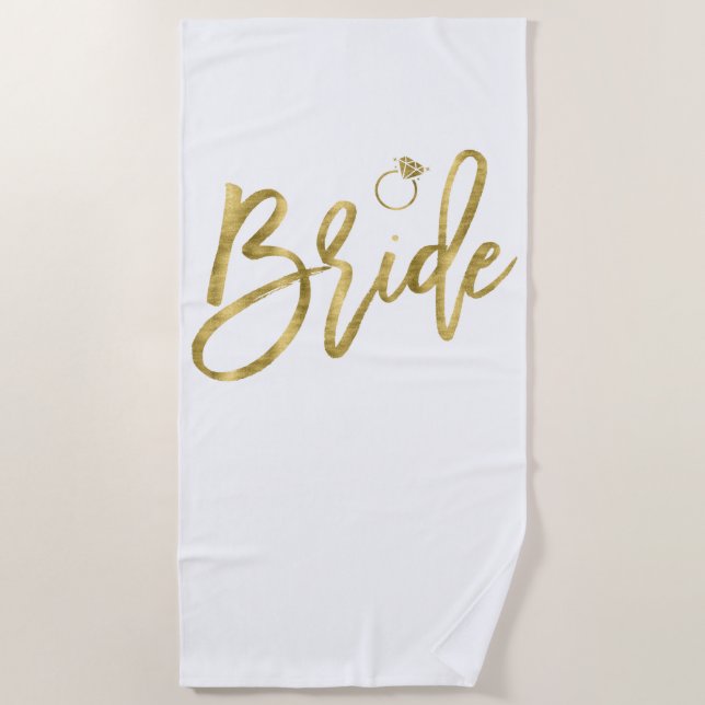 Faux Gold Bride With Ring Beach Towel (Front)