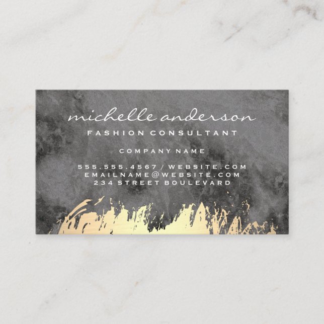 Faux Gold Brushed and Marble Stone Business Card (Front)