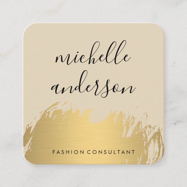 Faux Gold Brushed Beige Grey Square Business Card (Front)