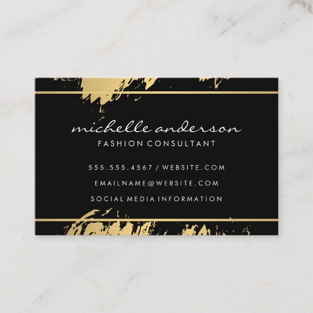 Faux Gold Brushed Black Grey Gold Border Business Card (Front)