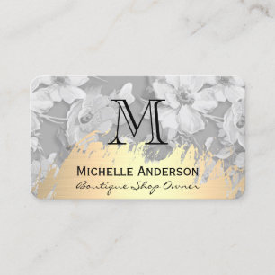 Faux Gold Brushed Classic Monogram Flower Pattern Business Card