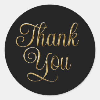 Faux Gold Brushed Metal Foil Thank You Black Classic Round Sticker