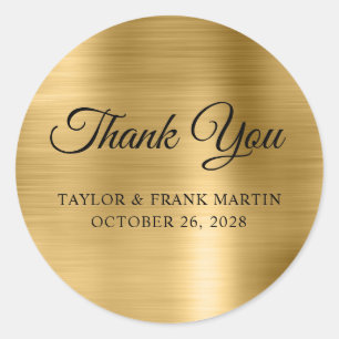 Faux Gold Brushed Metal Foil Wedding Thank You Classic Round Sticker