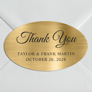 Faux Gold Brushed Metal Foil Wedding Thank You Oval Sticker