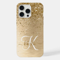 Faux Gold Brushed Metal Glitter Monogram Name