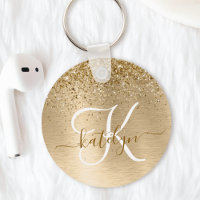 Faux Gold Brushed Metal Glitter Print Monogram