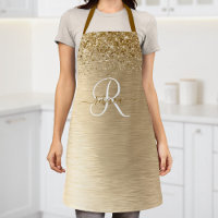 Faux Gold Brushed Metal Glitter Print Monogram Nam