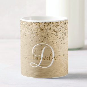 Faux Gold Brushed Metal Glitter Print Monogram Nam Coffee Mug