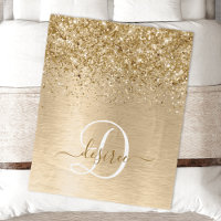 Faux Gold Brushed Metal Glitter Print Monogram Nam