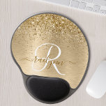 Faux Gold Brushed Metal Glitter Print Monogram Nam Gel Mouse Mat<br><div class="desc">Easily personalise this trendy chic mouse pad design featuring pretty gold sparkling glitter on a gold brushed metallic background.</div>