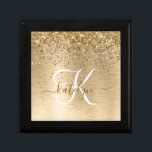 Faux Gold Brushed Metal Glitter Print Monogram Nam Gift Box<br><div class="desc">Easily personalise this trendy chic gift box design featuring pretty gold sparkling glitter on a gold brushed metallic background.</div>