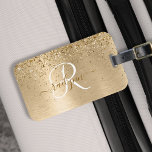 Faux Gold Brushed Metal Glitter Print Monogram Nam Luggage Tag<br><div class="desc">Easily personalise this trendy chic luggage tag design featuring pretty gold sparkling glitter on a gold brushed metallic background.</div>