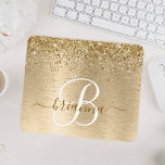 Faux Gold Brushed Metal Glitter Print Monogram Nam Mouse Mat<br><div class="desc">Easily personalize this trendy chic mouse pad design featuring pretty gold sparkling glitter on a gold brushed metallic background.</div>