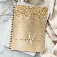 Faux Gold Brushed Metal Glitter Print Monogram Nam