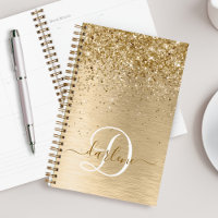 Faux Gold Brushed Metal Glitter Print Monogram Nam