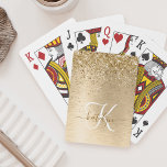 Faux Gold Brushed Metal Glitter Print Monogram Nam Playing Cards<br><div class="desc">Easily personalise this trendy chic playing cards design featuring pretty gold sparkling faux glitter on a gold brushed metallic background.</div>