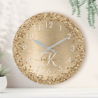 Faux Gold Brushed Metal Glitter Print Monogram Nam