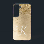 Faux Gold Brushed Metal Glitter Print Monogram Nam Samsung Galaxy Case<br><div class="desc">Easily personalise this trendy chic phone case design featuring pretty gold sparkling glitter on a gold brushed metallic background.</div>