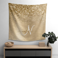 Faux Gold Brushed Metal Glitter Print Monogram Nam