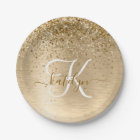 Faux Gold Brushed Metal Glitter Print Monogram
