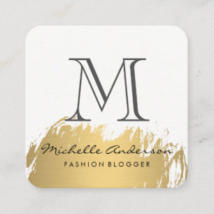 Faux Gold Brushed Monogram Square Business Card