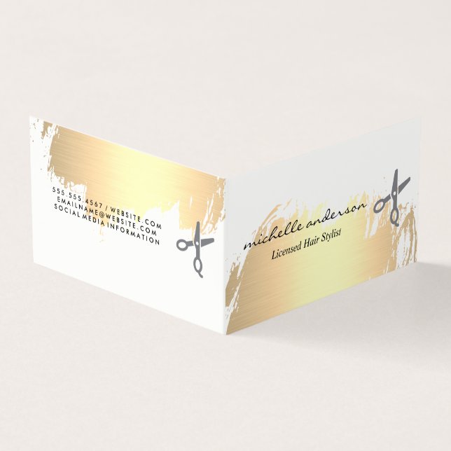 Faux Gold Brushed Salon Cuts Business Card (Outside)