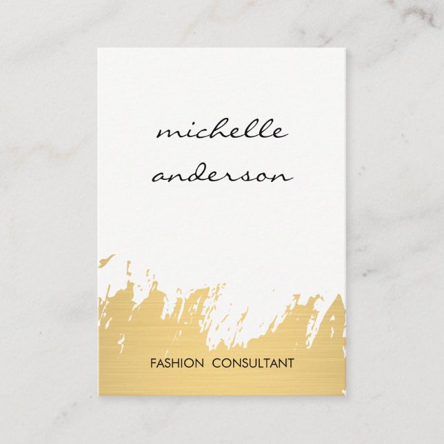 Faux Gold Brushed White Grey Business Card (Front)