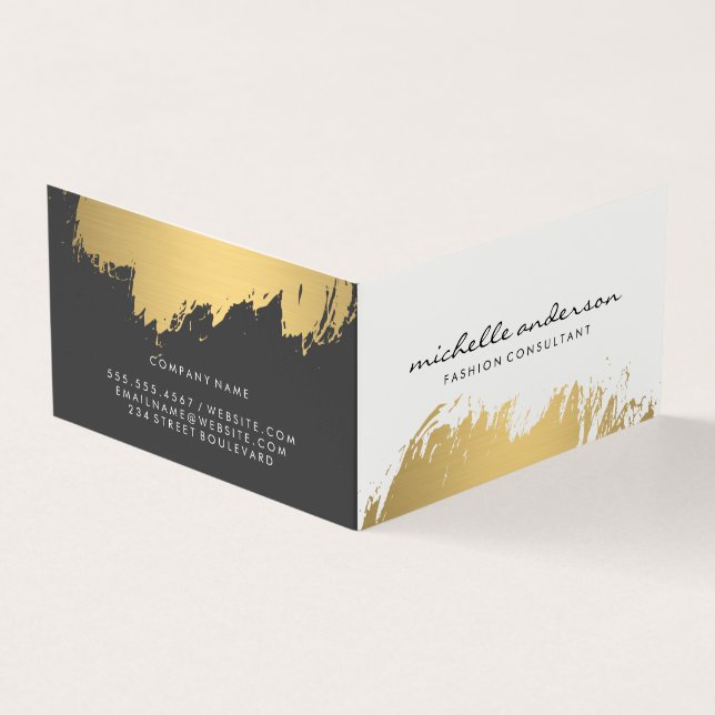 Faux Gold Brushed White Grey Business Card (Outside)
