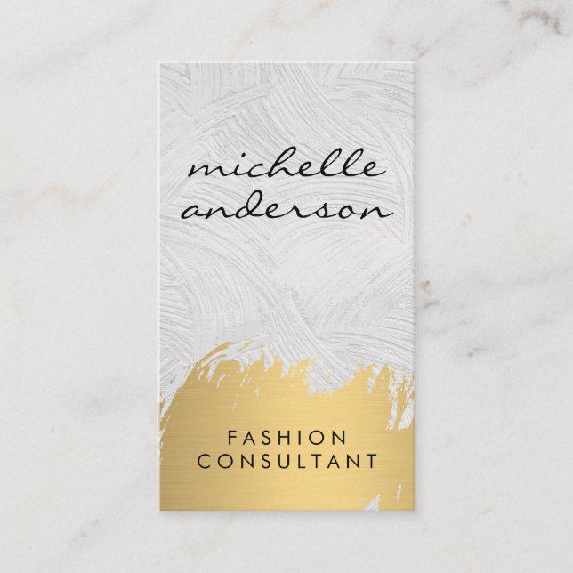 Faux Gold Brushed White Grey | Fashionista Business Card (Front)