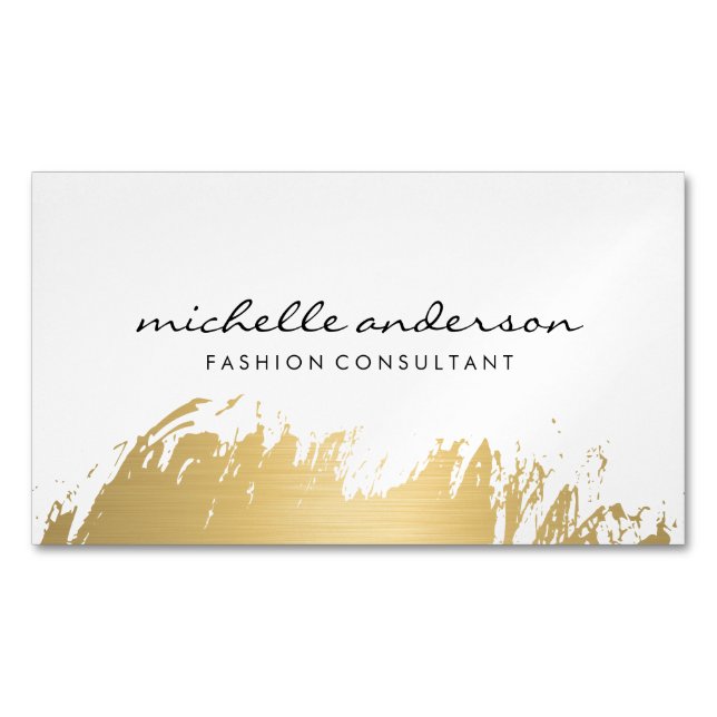 Faux Gold Brushed White Grey Magnetic Business Card (Front)