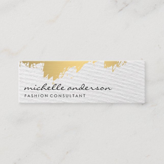Faux Gold Brushed White Grey / Paper Texture Mini Business Card (Front)