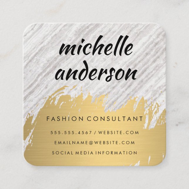 Faux Gold Brushed White Texture Square Business Card (Front)