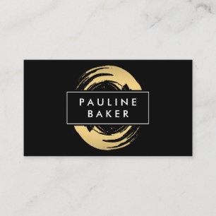 Faux Gold Brushed with Black White Label Business Card