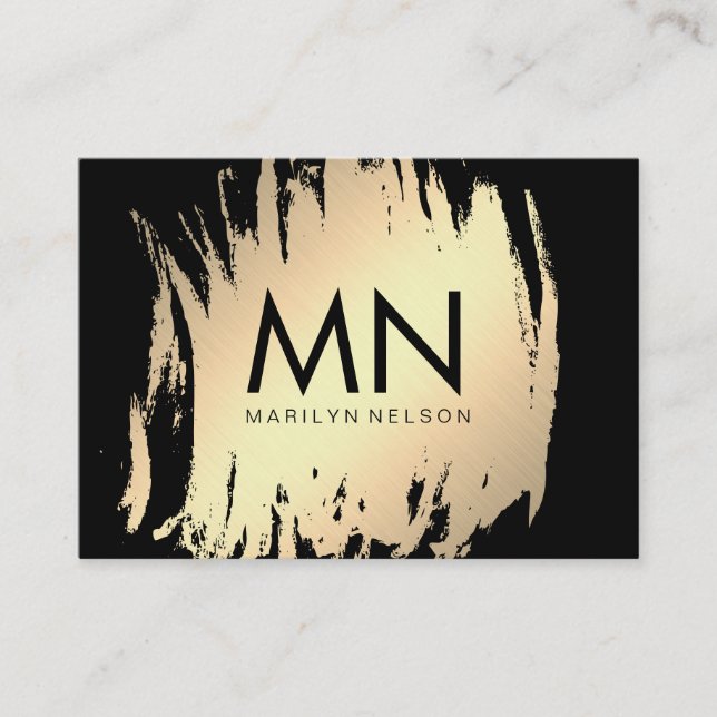 Faux Gold Brushed with Chic Monogram Business Card (Front)