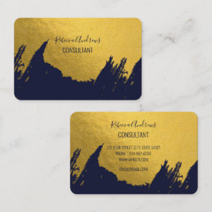Faux Gold Brushstrokes with Navy Blue Background Business Card