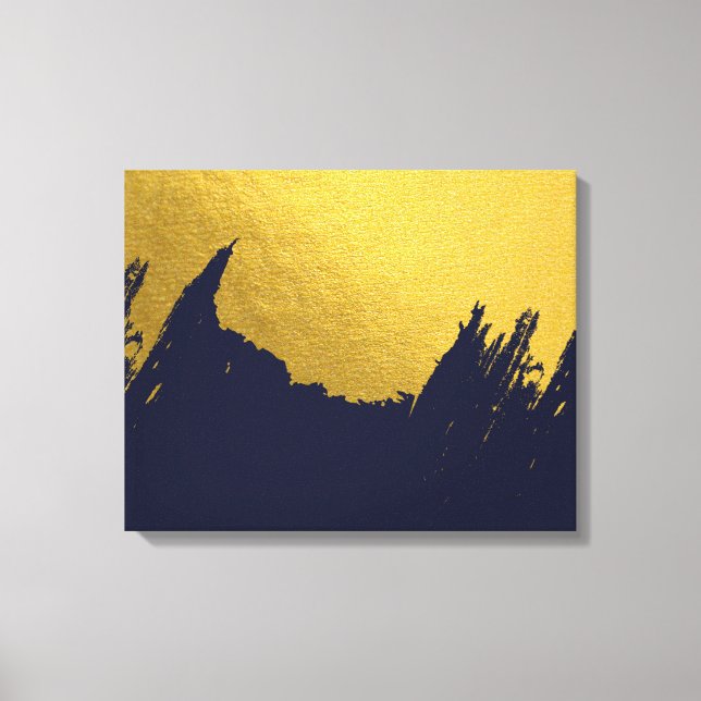 Faux Gold Brushstrokes with Navy Blue Background Canvas Print (Front)