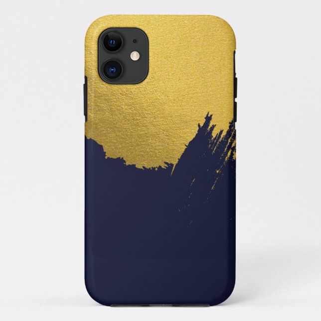 Faux Gold Brushstrokes with Navy Blue Background Case-Mate iPhone Case (Back)