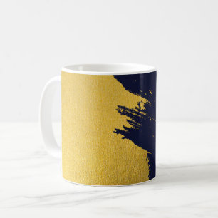 Faux Gold Brushstrokes with Navy Blue Background Coffee Mug