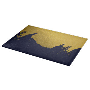 Faux Gold Brushstrokes with Navy Blue Background Cutting Board