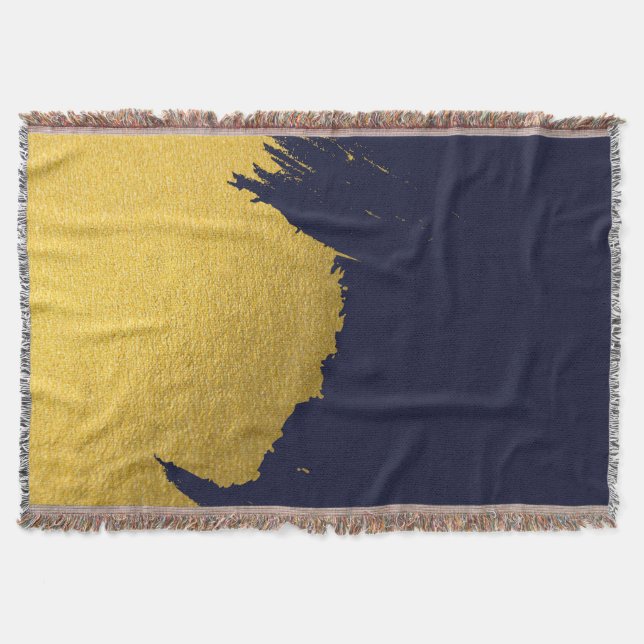 Faux Gold Brushstrokes with Navy Blue Background Throw Blanket (Front)