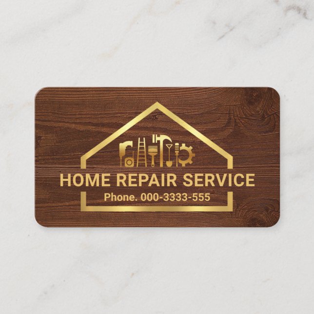 Faux Gold Building Handyman Tools Frame Business Card (Front)