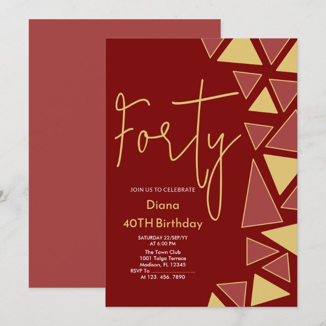 Faux Gold & burgundy Birthday Invitation (Front/Back)