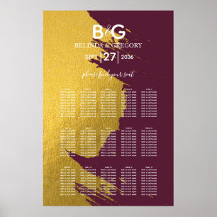 Faux Gold Burgundy, Monogram Wedding Seating Chart