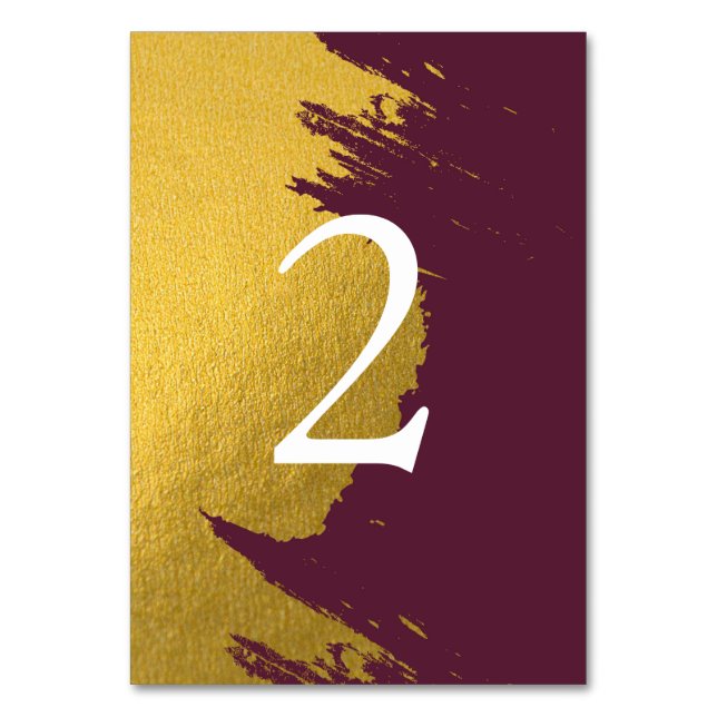 Faux Gold Burgundy, Monogram Wedding Table Number (Front)